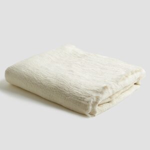 Cream Stonewashed Linen Crinkle Throw Blanket