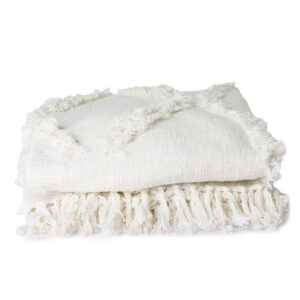Bedspread - white linen fringe