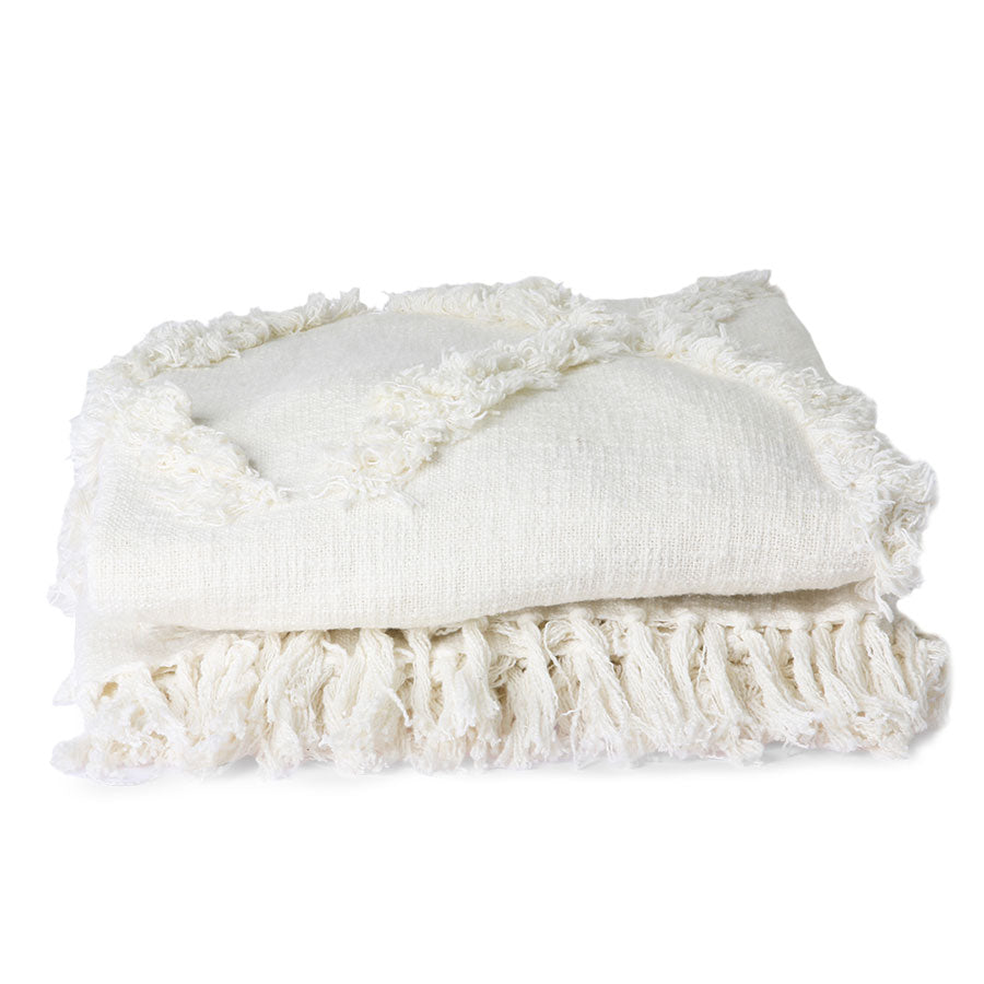 Bedspread - white linen fringe